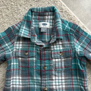 Gently Worn Old Navy Boy's Turquoise/Red/Gray Plaid Flannel Shirt - 18-24 Month